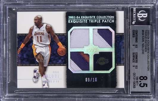2003-04 UD "Exquisite Collection" Triple Patch #KM Karl Malone Triple Patch Card (#09/10) - BGS NM-MT+ 8.5 